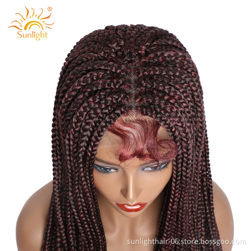 Sunlight Lace Vendors Synthetic ombre hair Front Frontal Closure High Temperature Braiding hair Braided Wigs For Black Women